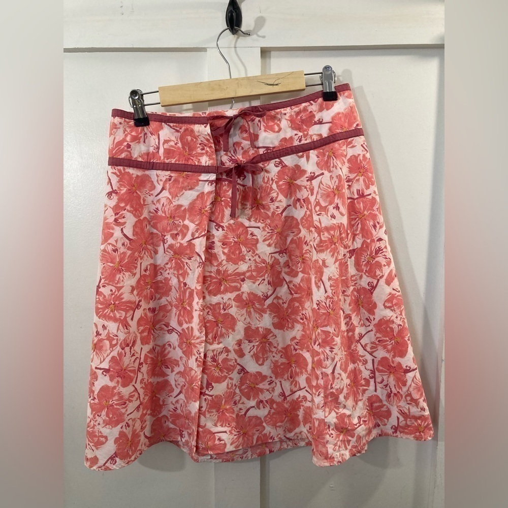 Elevenses Anthro Pink Floral Skirt Sz 2 100% Cotton Tie Straps - Picture 3 of 8